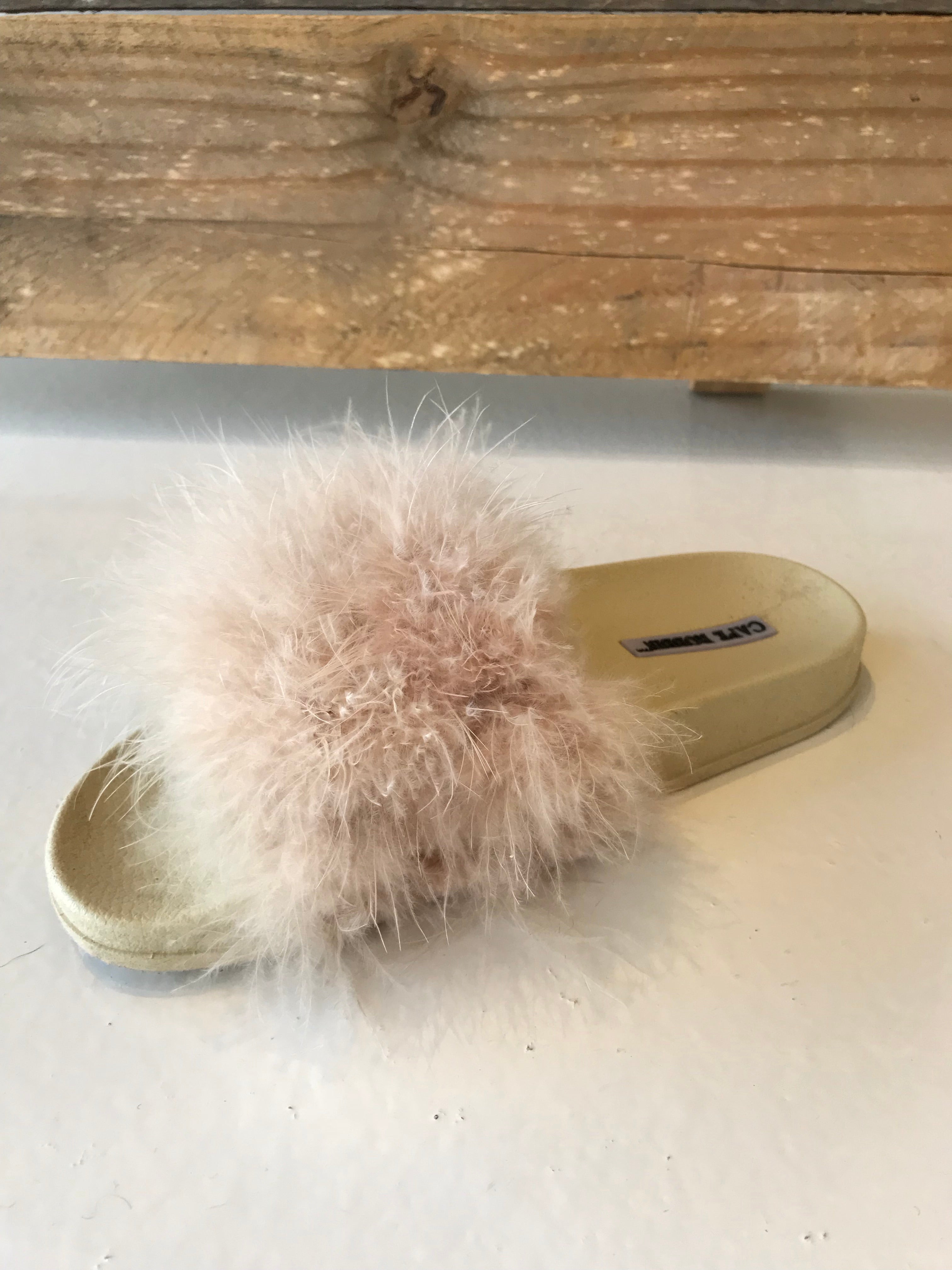 Nude Furry Slides BLUE JEAN BABY